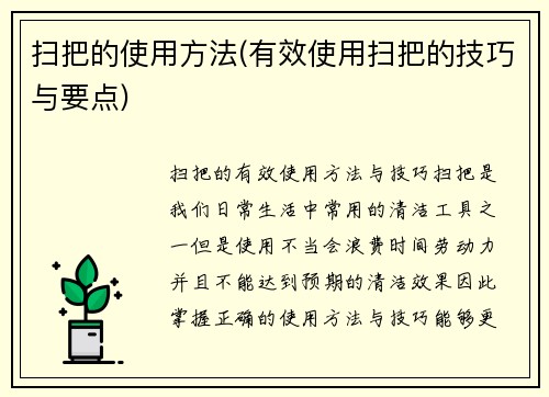 扫把的使用方法(有效使用扫把的技巧与要点)